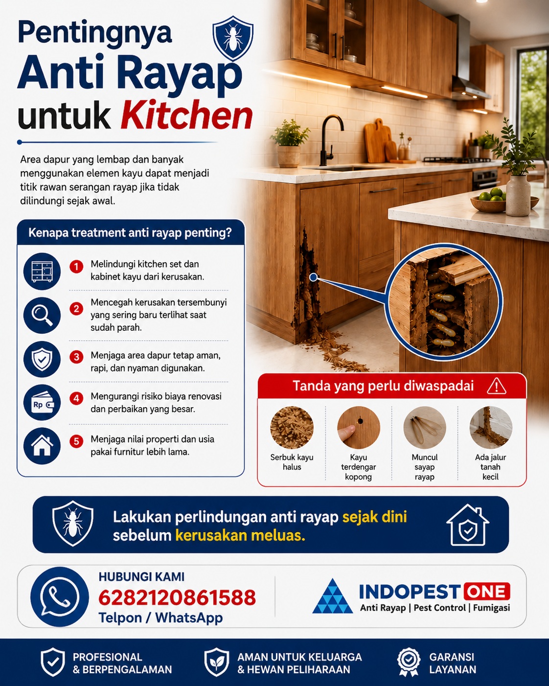 Teknisi Indopest One melakukan jasa suntik rayap pada lantai rumah